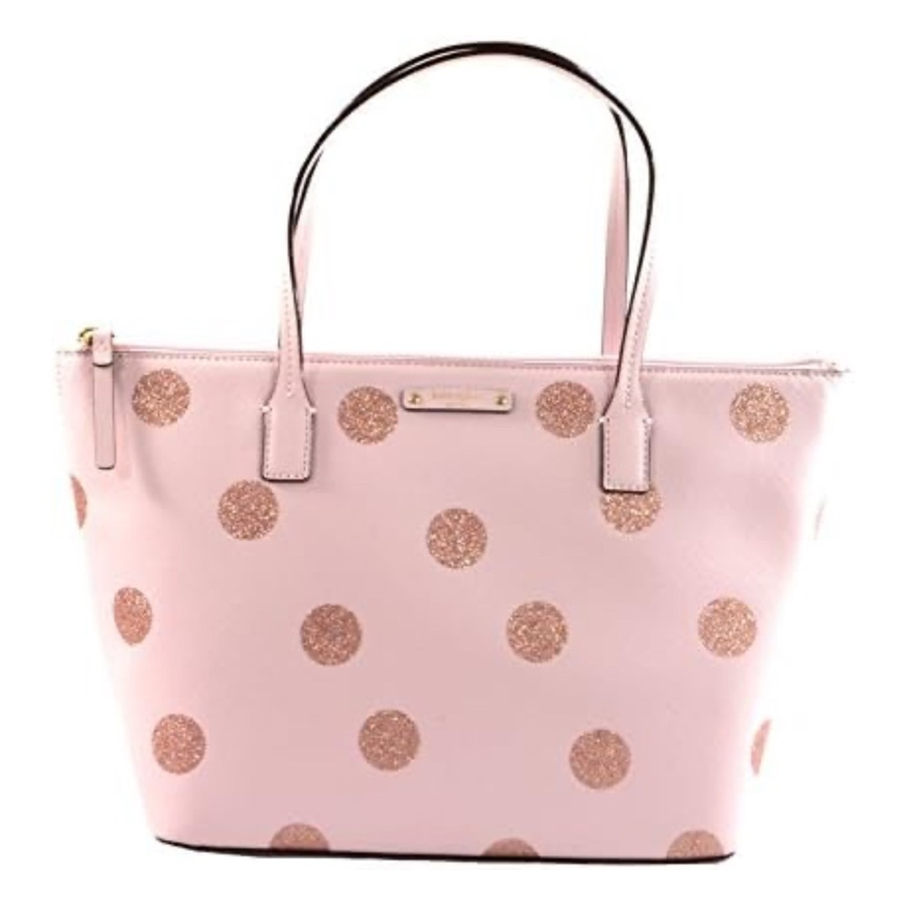 Kate Spade ♠️  Hani Haven Lane Pink & Gold Polka Dot Medium Bag
